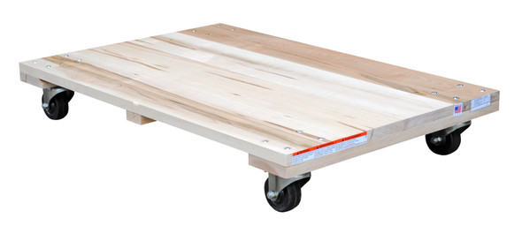 Vestil HDOS-2436-12 Solid Deck Hardwood Dolly with Hard Rubber Casters, 1200 lbs Capacity, 36" L x 24" W x 6-3/4" H