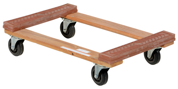 Vestil HDOR-1830-12 Rubber End Hardwood Dolly with Hard Rubber Casters, 1200 lbs Capacity, 30" L x 18" W x 7" H Deck