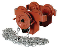 Vestil E-MT-2-C Steel Low Profile Manual Chain Geared Trolley, 2,000 lb Cap, 2-1/2' x 5-1/2" Beam Flange, 5" Headroom