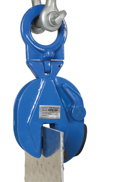 Vestil EPC-20 Vertical Plate Clamp, 0.75" Plate Thickness, 2000 lbs Working Load Limit, 2.38" Bale Opening