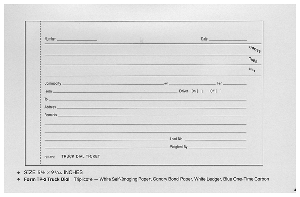 Standard Printing TP-2 Truck Dial 3-Part Scale Tickets - 5,000