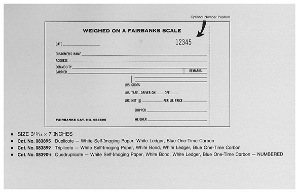 Standard Printing 083899 Fairbanks 3-Part Scale Tickets - 7,000