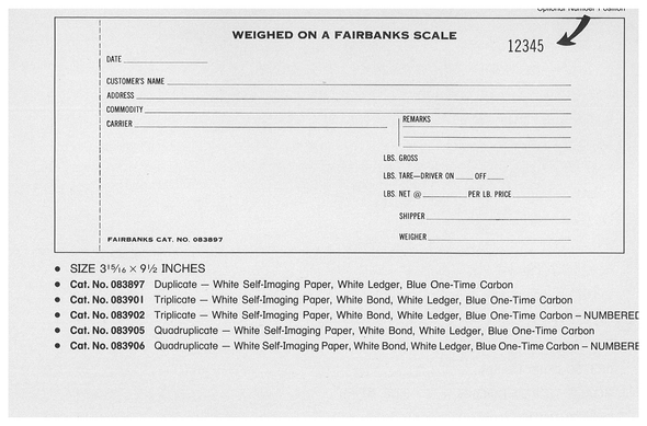 Standard Printing 083905 Fairbanks 4-Part Scale Tickets - 3,000