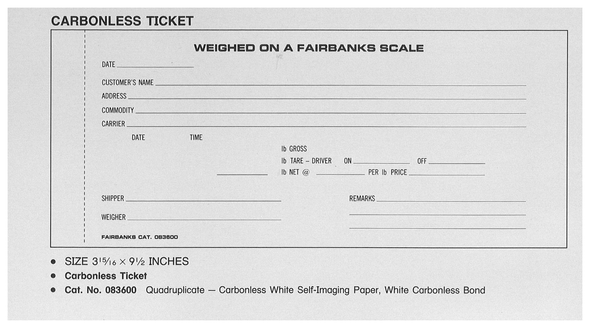 Standard Printing 083600 Fairbanks 4-Part Scale Tickets - 7,000