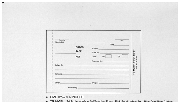 Standard Printing TB-46-3PT Truck Ticket 3-Part Scale Tickets - 3,000