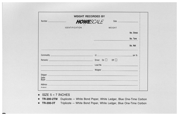 Standard Printing TR-200-3T Howe 3-Part Scale Tickets - 6,000