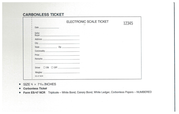 Standard Printing ES-47 NCR Electronic 3-Part Numbered Scale Tickets - 6,000