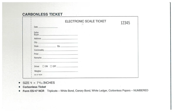Standard Printing ES-47 NCR Electronic 3-Part Numbered Scale Tickets - 1,500