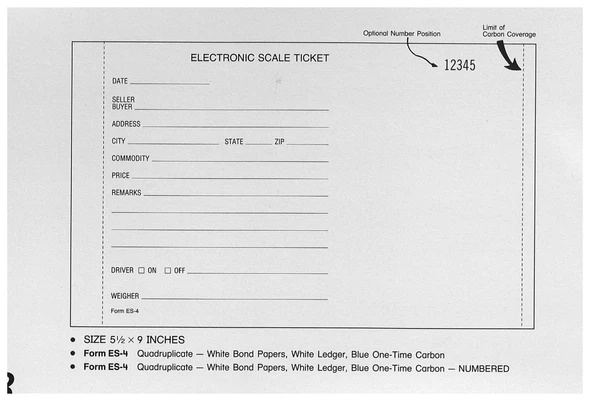 Standard Printing ES-4 Electronic 4-Part Numbered Scale Tickets - 7,000