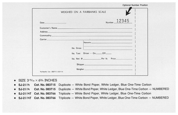Standard Printing SJ-2114 083715 2-Part Numbered Scale Tickets - 4,000
