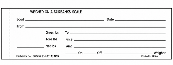 Type Registering Beam 3-Part Scale Tickets – SJ-351TA NCR / 083453,
