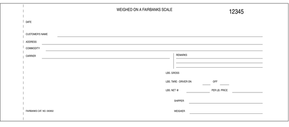 Fairbanks 3-Part Numbered Scale Tickets – 083902,