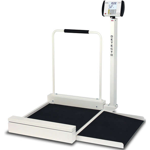 Detecto 6495-C-AC Stationary Digital Wheelchair Scale with Handrail 800 lb x 0.2 lb, BMI, RS232, WiFi, Bluetooth, with AC Adapter