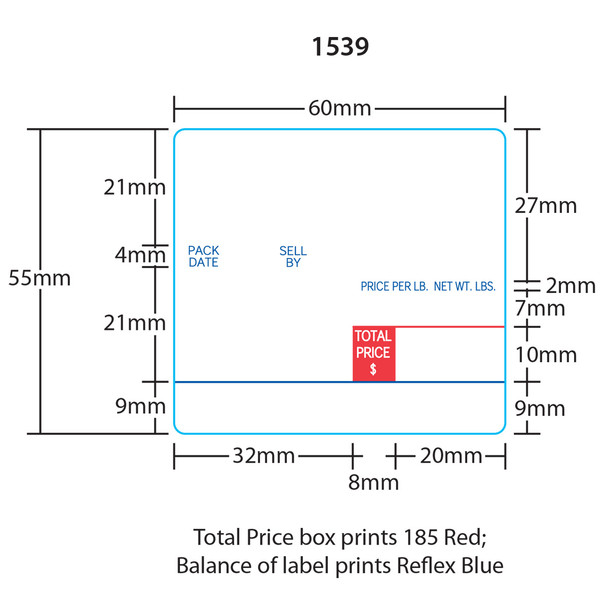 Digi Printer Labels 1539 for DP-120/SM-90/SM-300B 55mm, Red/Blue, 15 Rolls, 830 Labels per Roll