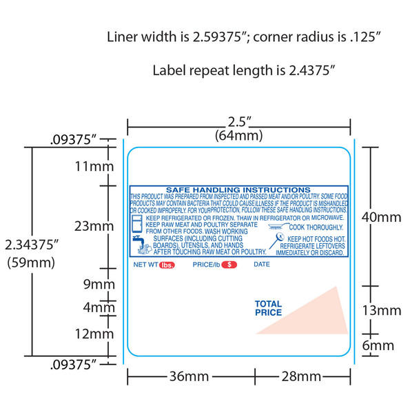 Ishida Printer Labels 1848-S/H for AC-Series, BC-3000 Astra UPC 59mm, Red/Blue, 12 Rolls, 625 Labels per Roll