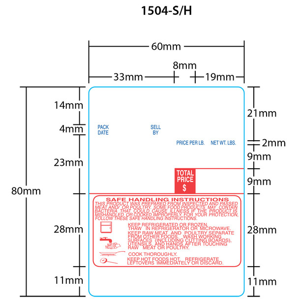 Digi Printer Labels 1504-S/H for DPS-2600/DPS-6000/DPS-7000 80mm 3" Core, Red/Blue OW, 3 Rolls, 1800 Labels per Roll