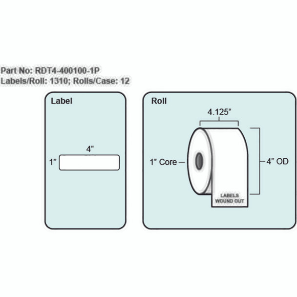 4x1 Thermal Transfer Label, 1310 Labels per roll, 12 rolls per case, 1" Core, 4" OD 4x1 Thermal Transfer Label, 1310 Labels per roll, 12 rolls per case, 1" Core, 4" OD