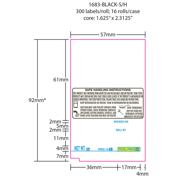 Tec Printer Labels 1600-S/H for SL-9000 UPC 92.8mm Black/Blue/Yellow, 16 Rolls, 300 Labels per Roll