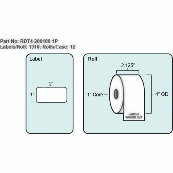 2x1 Direct Thermal Label with Perf, 1310 Labels per roll, 12 rolls per case, 1" Core 4" OD
