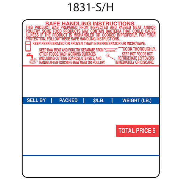 Ishida Printer Labels 1831-B for AC-Series, BC-3000, Astra UPC 73mm, Red/Blue, 12 Rolls, 500 Labels per Roll