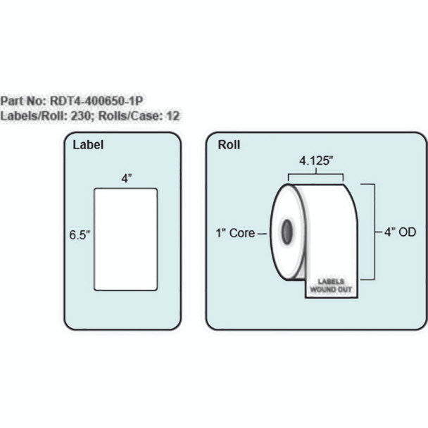 4x6.5 Direct Thermal Label with Perf, 230 Labels per roll, 12 rolls per case, 1" Core 4" OD 4x6.5 Direct Thermal Label with Perf, 230 Labels per roll, 12 rolls per case, 1" Core 4" OD