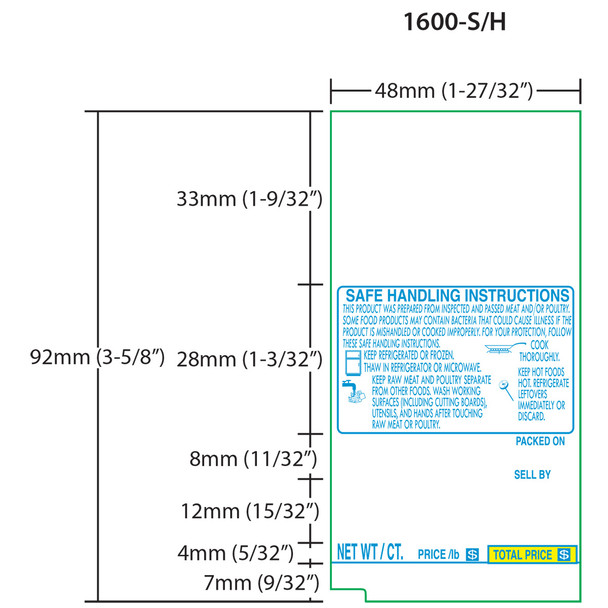 Tec Printer Labels 1600-S/H for SL-66-30/SL-6600 22 Line Center Code No Net Wt. Blue/Yellow 16 Rolls 300 Labels per Roll