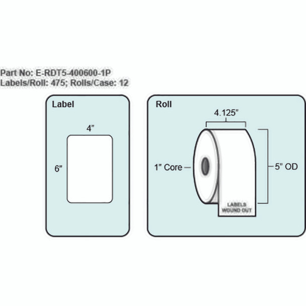 4x6 Direct Thermal Label with Perf, 475 Labels per roll, 12 rolls per case, 1" Core 5" OD