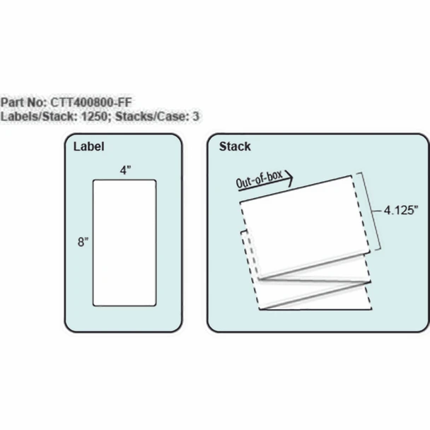 4x8 Thermal Transfer Fanfold Label with Perf, 120 Labels per Stack, 2 Stacks Per case