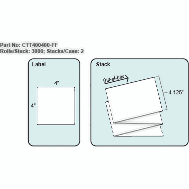 4x4 Thermal Transfer Fanfold Label with Perf, 3000 Labels per Stack, 2 Stacks per case.