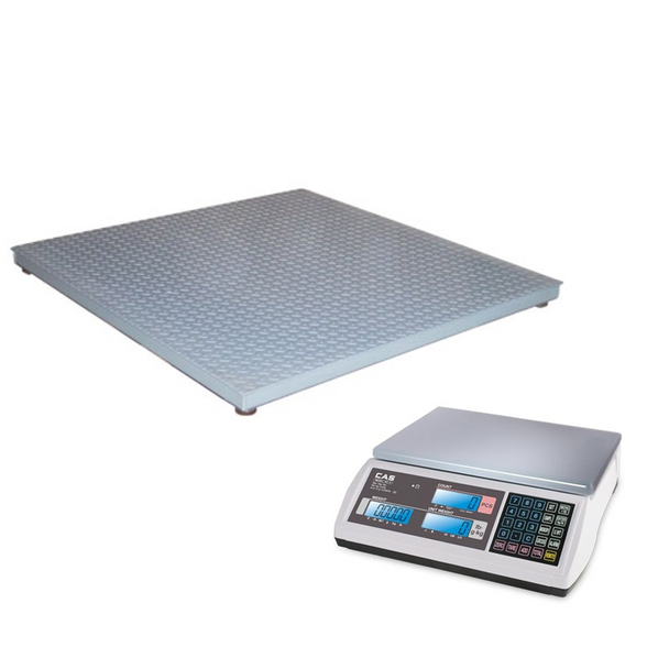 CAS HFS-405-E Industrial Floor Scale System 4x4 Platform 5000lb x 1lb, EC2-6 Dual Channel Counting Scale 6lb x 0.0002lb