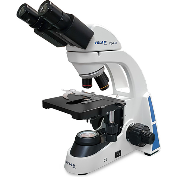 Velab VE-A50 Biological Binocular Microscope, 4 Achromatic Objectives, 5.51” x 5.19” 2-Layer Stage