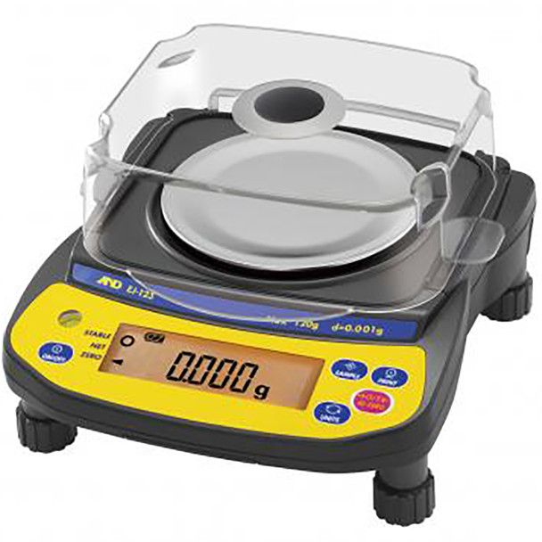 A&D EJ Series Compact Precision Balance Scale with Draft Shield – 120g Capacity, 0.001g Accuracy