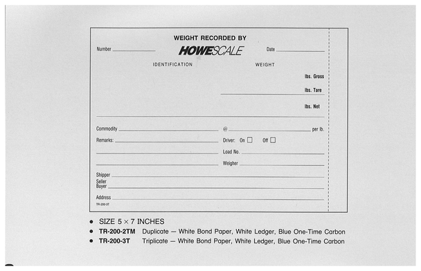 Standard Printing TR-200-2TM Howe 2-Part Scale Tickets - 4,000