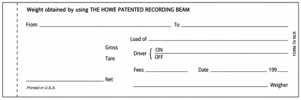 Howe 3-Part Scale Tickets – 7A NCR,
