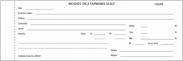 Fairbanks 4-Part Numbered Scale Tickets – 083501,