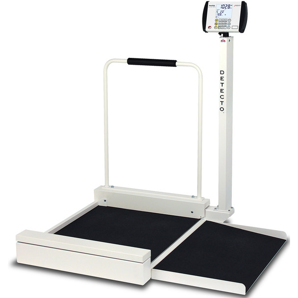 Detecto 6495-AC Stationary Digital Wheelchair Scale with Handrail 800 lb x 0.2 lb, BMI, RS232, with AC Adapter