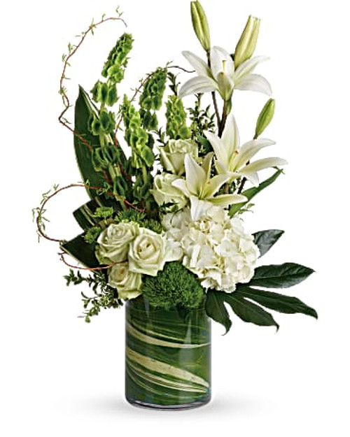 Snow white blooms and eye-catching greens create this beautiful botanical gift that's a peaceful addition to any occasion.