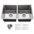 Houzer NOD-4200 Nouvelle 31" Stainless Steel Undermount 50/50 Double Bowl Kitchen Sink with Strainer & Grid