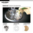 Houzer SCF-1830 Hospitality 18" Stainless Steel Drop-in Topmount Round Bar & Prep Sink with Strainer