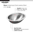 Houzer CH-1800 Opus 18" Stainless Steel Undermount Oval Bowl Bathroom Sink without Overflow