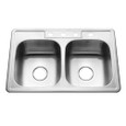 Houzer 3322-8BS4 Glowtone 33" Stainless Steel Drop-in Topmount 4-hole 50/50 Double Bowl 8" Deep Kitchen Sink