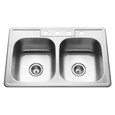 Houzer 3322-8BS4 Glowtone 33" Stainless Steel Drop-in Topmount 4-hole 50/50 Double Bowl 8" Deep Kitchen Sink