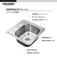 Houzer 1515-6BS Hospitality 15" Stainless Steel Drop-in Topmount 2-hole Bar & Prep Sink Houzer 1515-6BS Hospitality 15" Stainless Steel Drop-in Topmount 2-hole Bar & Prep Sink