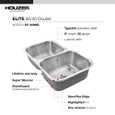 Houzer EC-3208S Elite 32" Stainless Steel Undermount 60/40 Double Bowl Kitchen Sink with Strainer