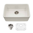 Houzer PTU-2400 Platus 24" Fireclay Undermount Single Bowl Kitchen Sink with Basket Strainer & Basin Grid