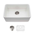 Houzer PTU-2400 Platus 24" Fireclay Undermount Single Bowl Kitchen Sink with Basket Strainer & Basin Grid