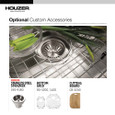 Houzer MC-3210S Medallion 32" Stainless Steel Undermount 70/30 Double Bowl Kitchen Sink with Strainers & Colander