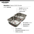 Houzer MD-3109 Medallion Classic 31" Stainless Steel Undermount 50/50 Double Bowl Kitchen Sink with Strainer & Grid