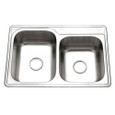 Houzer ISL-3322BS1 Glowtone 33" Stainless Steel Drop-in Topmount 1-hole 60/40 Double Bowl Kitchen Sink Strainers & Grids