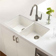 Houzer PTU-3200 Platus 32" Fireclay Undermount 50/50 Double Bowl Kitchen Sink with Basket Strainer & Basin Grids